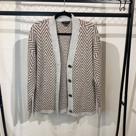 Brown Herringbone Boyfriend Cardigan 